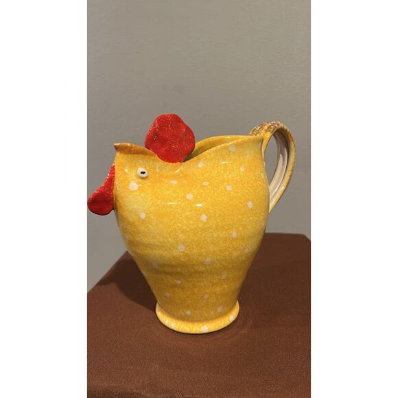 Yellow Rooster Country Pitcher Vietri  Made In Italy - Picture 2 of 8